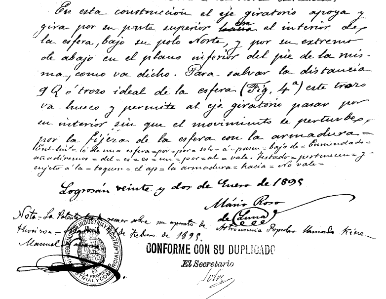 Fragmento de la patente de Roso de Luna