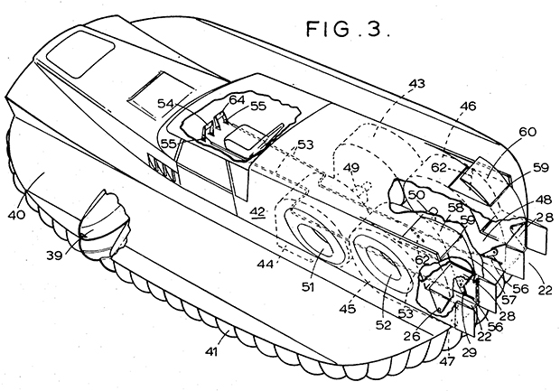 Gráfico de una de las patentes relacionadas con el Cushioncraft, solicitada en 1967. (US 3468394 A).